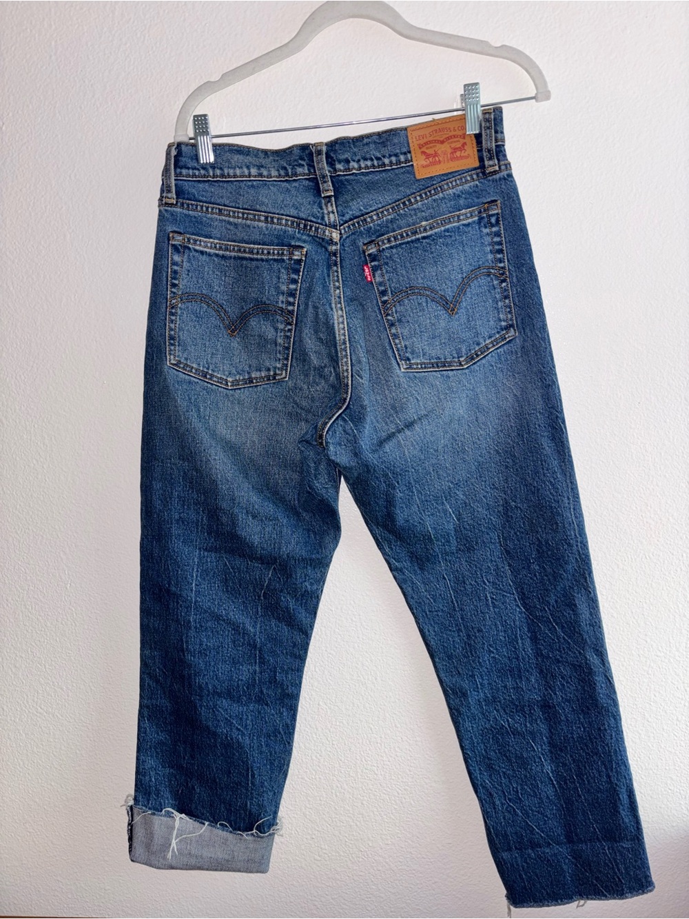 Levi's 501 Original Straight Leg Cropped Raw Hem Jeans Blue Size 29 - Picture 6 of 8